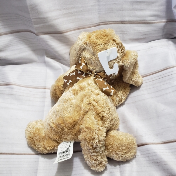 🌞SOLD🌞 Walmart Silky Brown Dog Plush 14" Stuffed Animal Bone Print Bow HTF - Picture 6 of 9